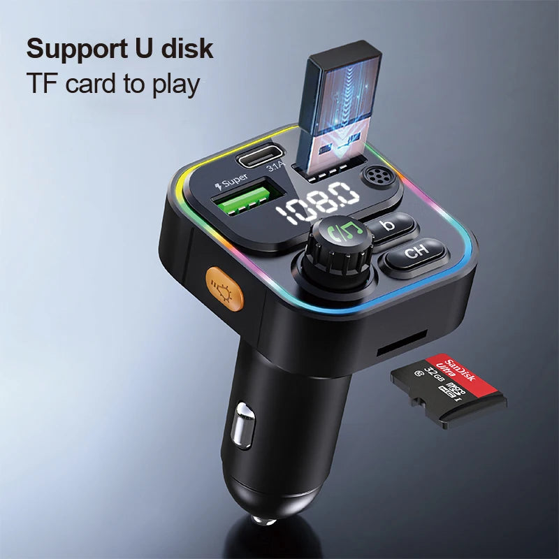 Transmisor FM Bluetooth 5.0 para Auto con Carga Rápida USB