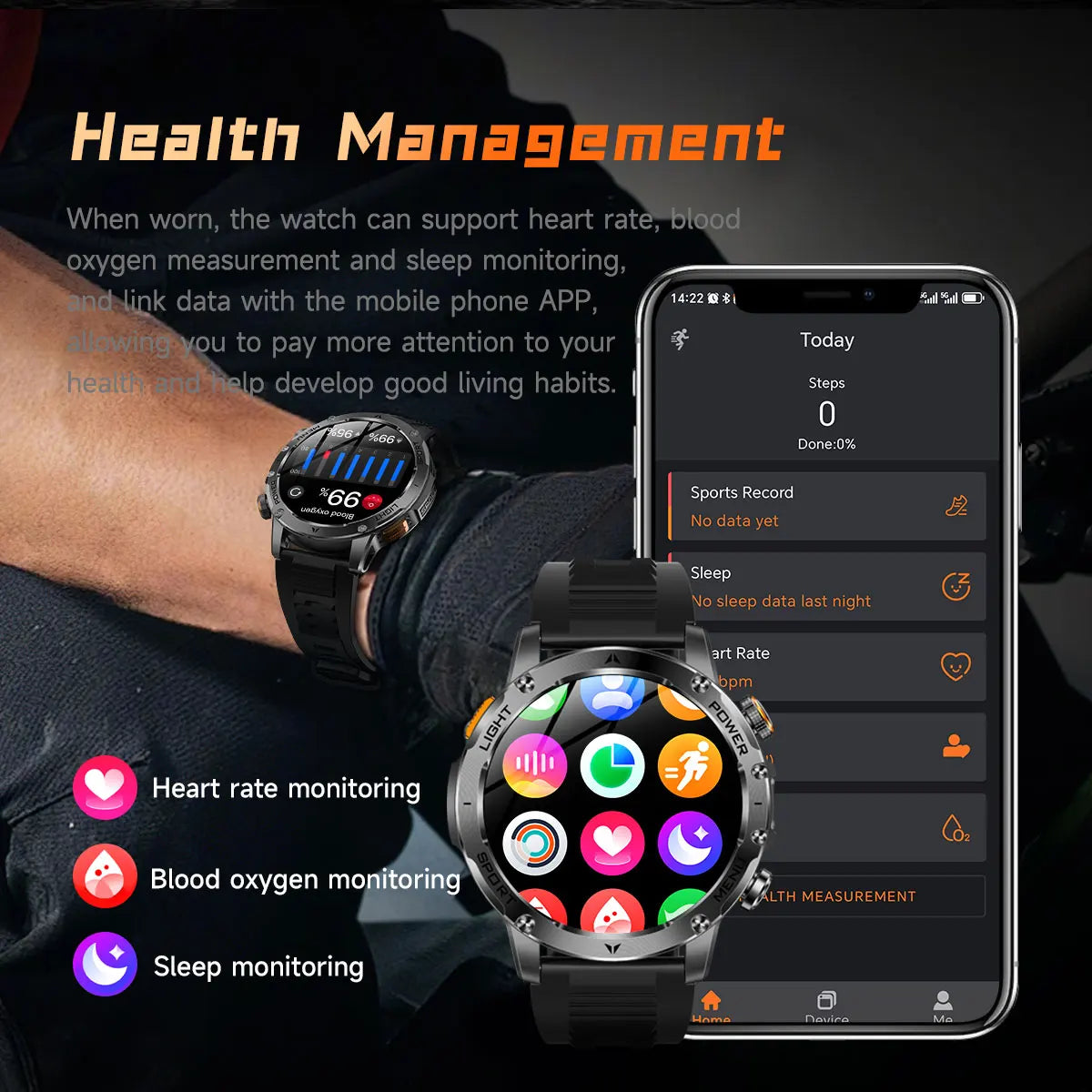 Reloj Inteligente Deportivo AMOLED con Batería 1000mAh, Brújula y GPS