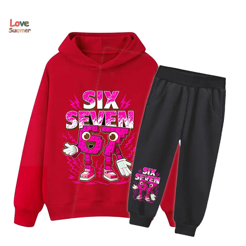 Conjunto buzo con capucha y pantalón estampado Brainrot para niños