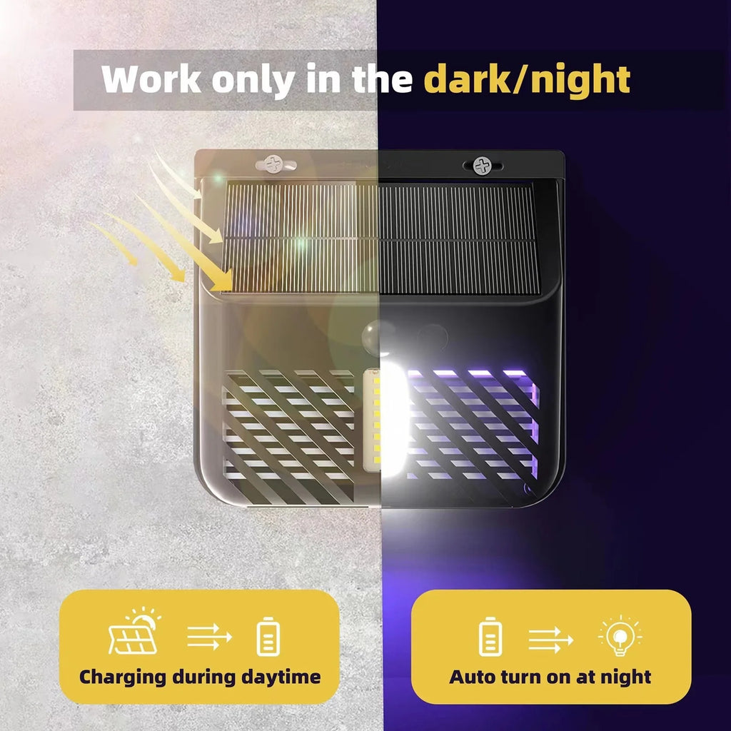 Luz solar, exterminador de insectos, matamosquitos para exteriores con sensor de movimiento, trampa para moscas impermeable con energía solar para jardín, patio, pared