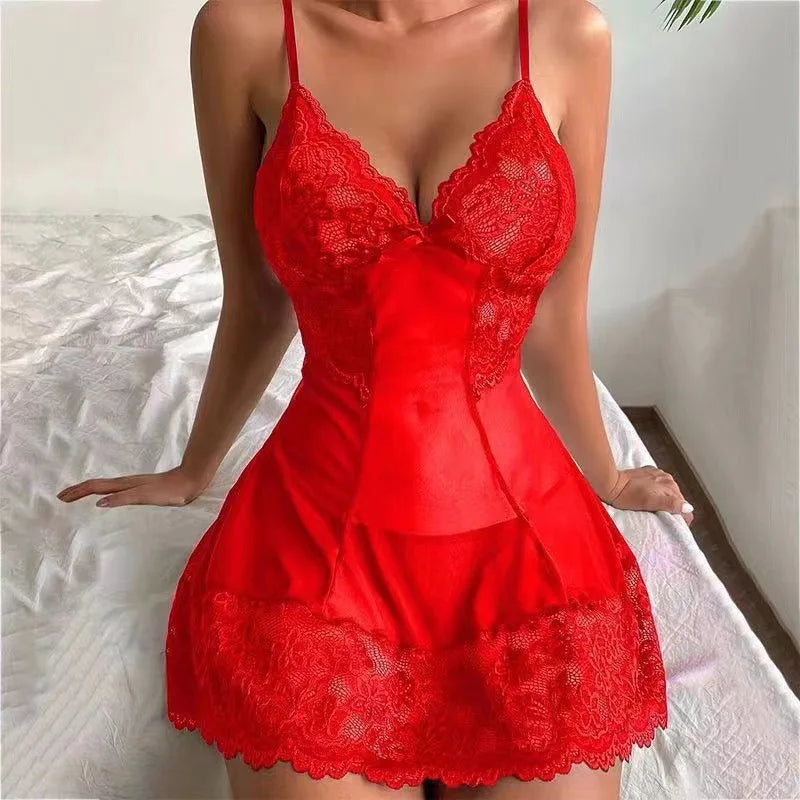 Camisón de Encaje Sexy Talla Grande con Cuello en V