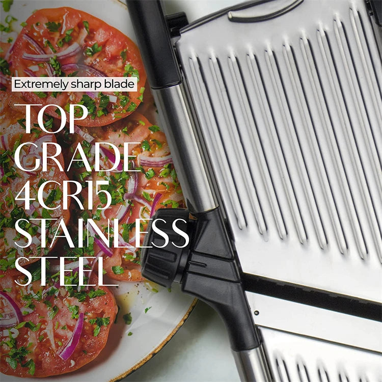 Rebanador de mandolina ajustable LMETJMA, rebanador de verduras de acero inoxidable, cortador para patatas, tomate, cebolla, zanahoria JT213