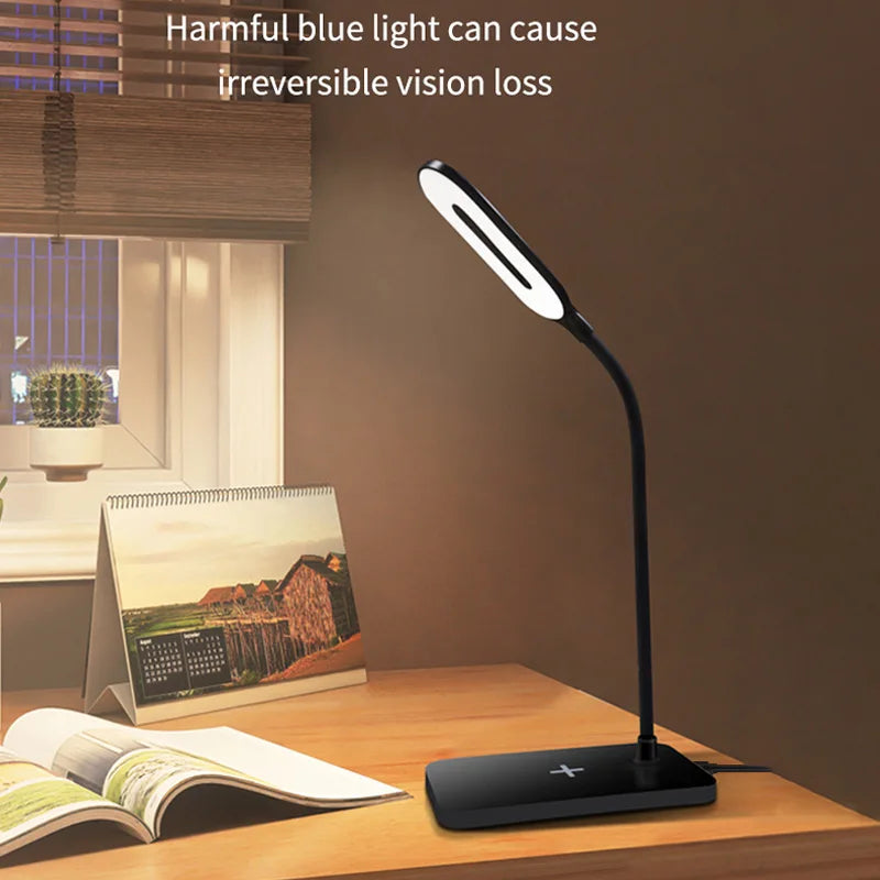 Lámpara de escritorio de lectura, lámpara LED de escritorio, enchufe USB, carga inalámbrica, teléfono móvil, protección ocular táctil, luz de mesa, iluminación de oficina en casa