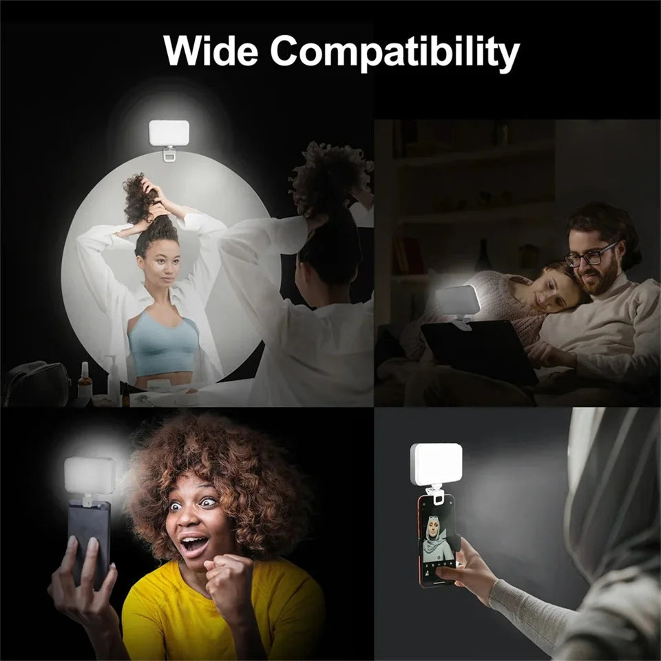 MEUYAG - Luz LED de Bolsillo para Selfies, para iPhone, iPad, Teléfono Móvil, Portátil, Clip con Flash, Anillo de Luz para Video y Fotografía