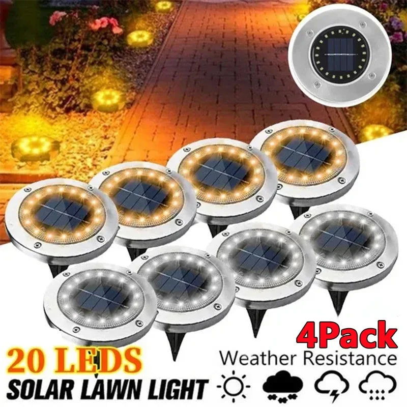 Luz de disco de energía Solar para jardín al aire libre, foco de luz subterránea para cubierta, lámpara Led Solar enterrada, decoración de jardín, 8/20Led