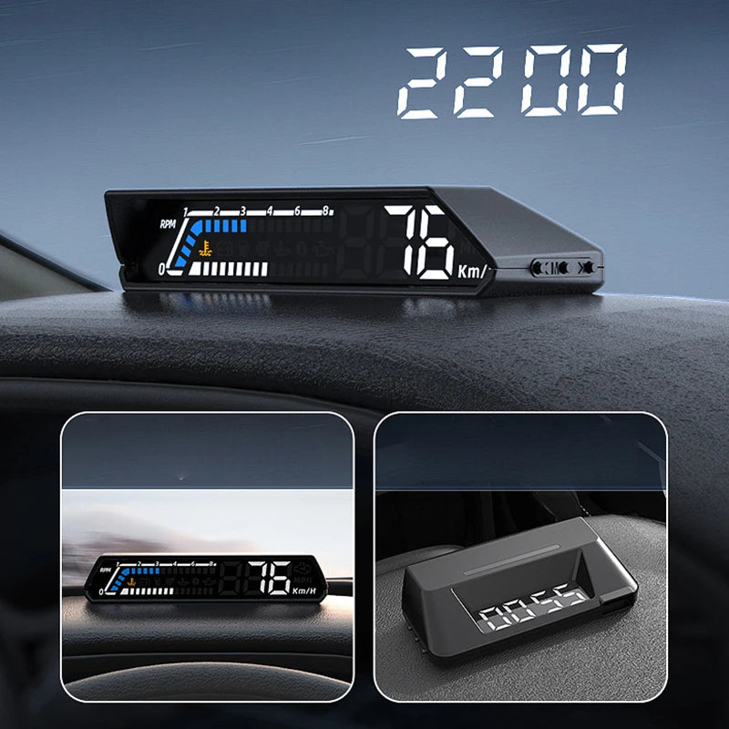 Velocímetro Digital de doble pantalla para coche, velocímetro de conducción HUD ODB, proyector de parabrisas, pantalla frontal de voltaje para vehículos de camión
