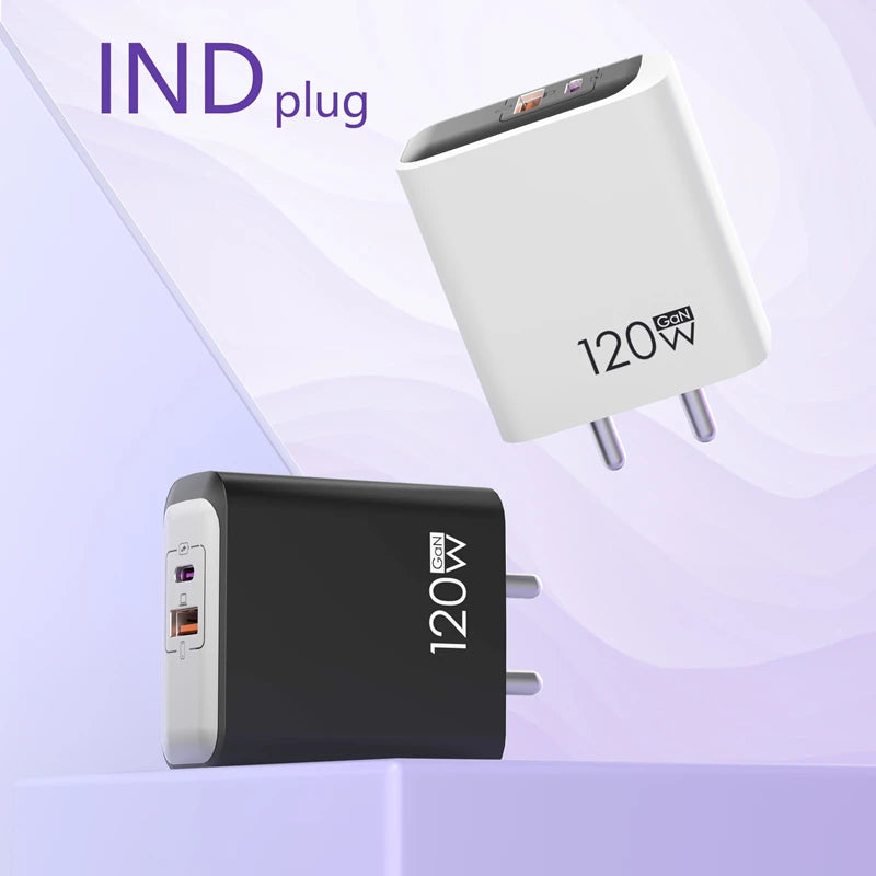 Cargador GaN 120W A+C EU/US/UK con Carga Rápida para Móviles