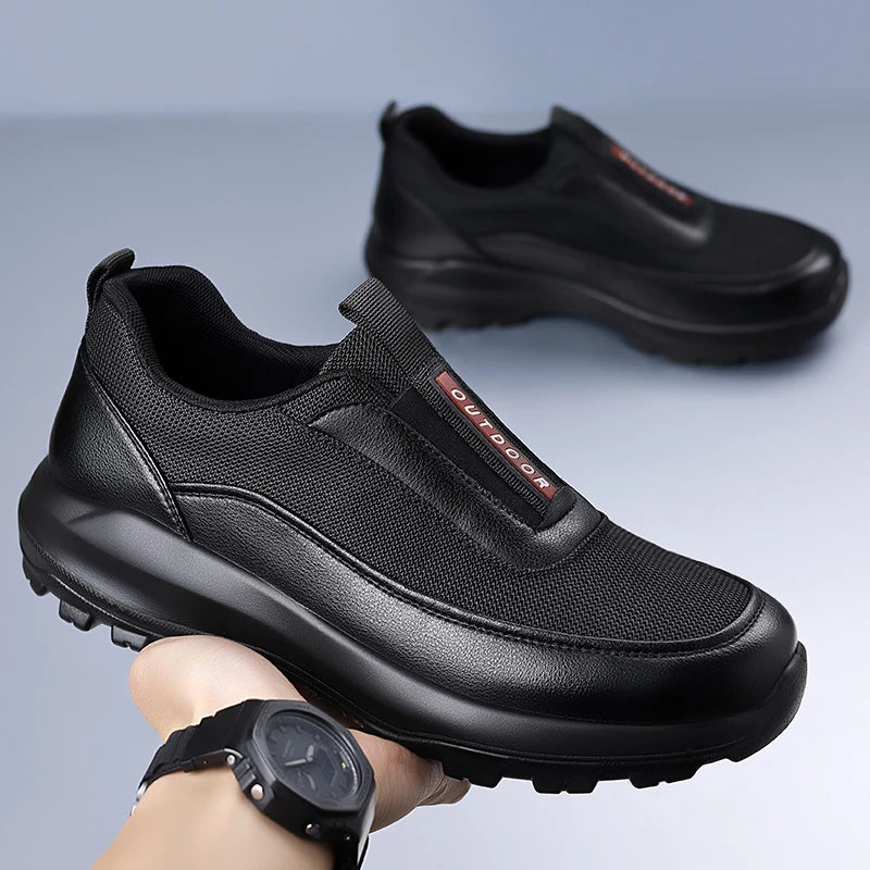 Mocasines casuales de cuero para hombre con suela gruesa antideslizante