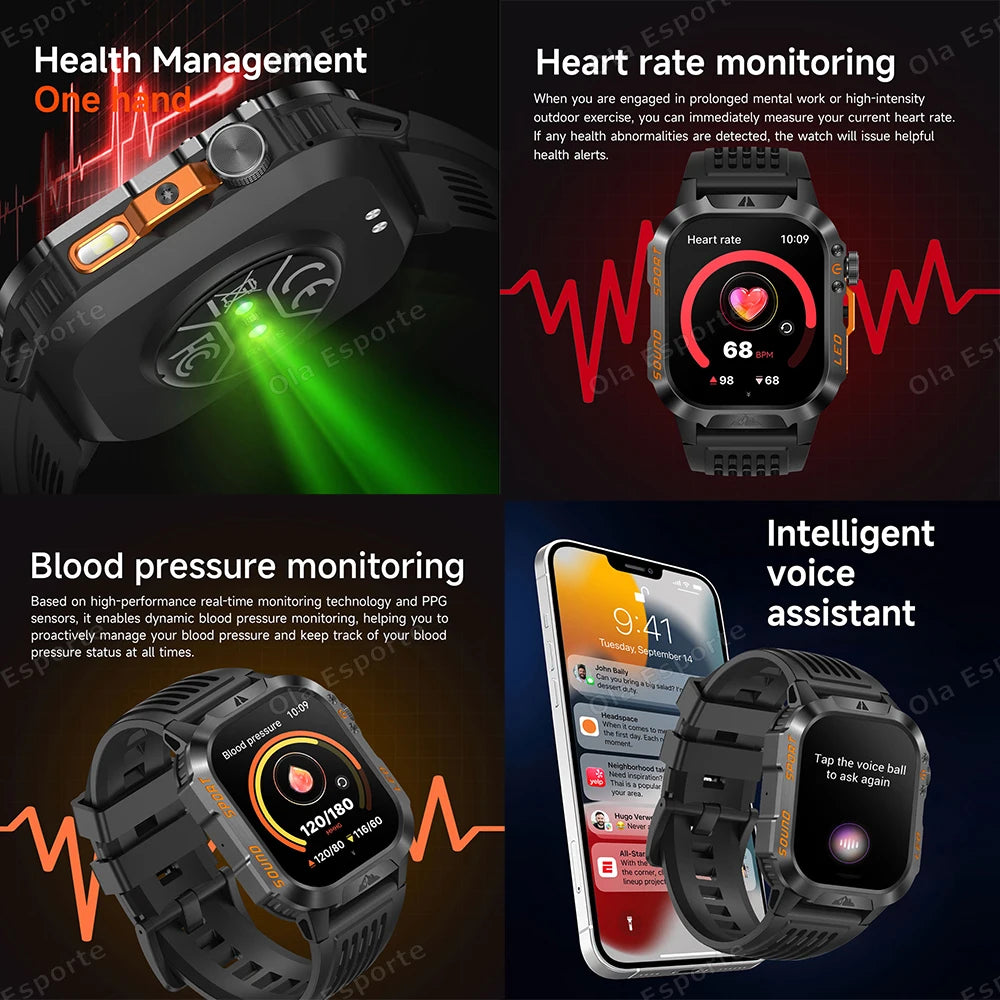 Reloj Inteligente 2026 para Hombre, Reloj Deportivo de 2.01 Pulgadas con Asistente de Voz, Llamadas Bluetooth, Linterna LED, Resistente al Agua IP68