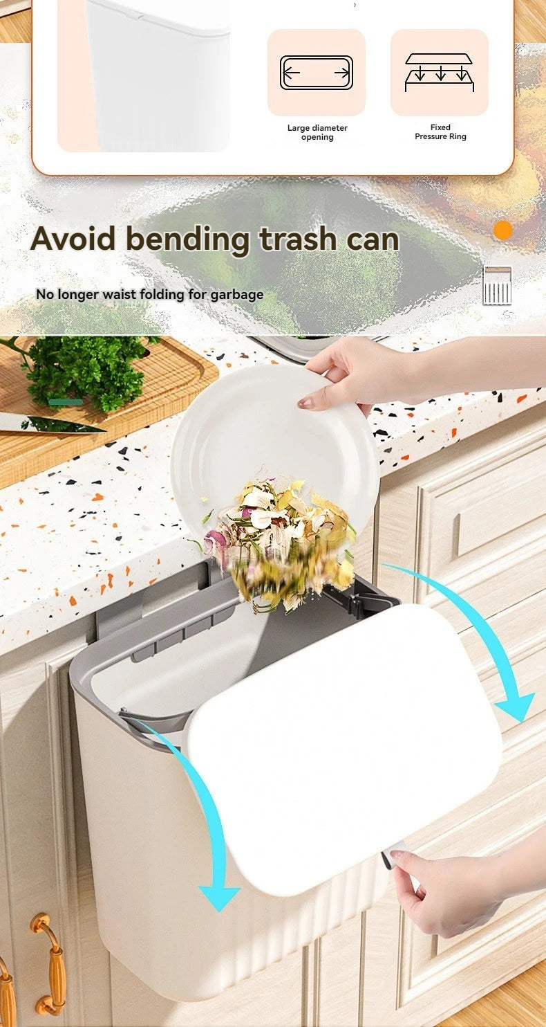 Cubo de basura de clasificación de cocina montado en la pared con tapa, tapa deslizante colgante creativa de gran capacidad sin rastro para el hogar
