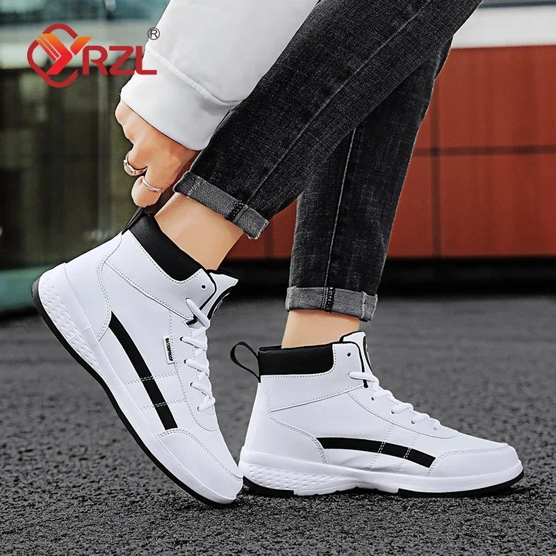 YRZL-Zapatos Deportivos de cuero para hombre, Zapatillas altas impermeables para caminar, ocio, antideslizantes, primavera y otoño