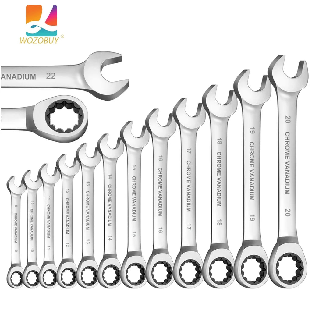 Juego de llaves de trinquete de cabeza fija, 1 piezas métrica de 6-30mm, acero al cromo vanadio, llaves universales para reparación de automóviles, herramientas manuales