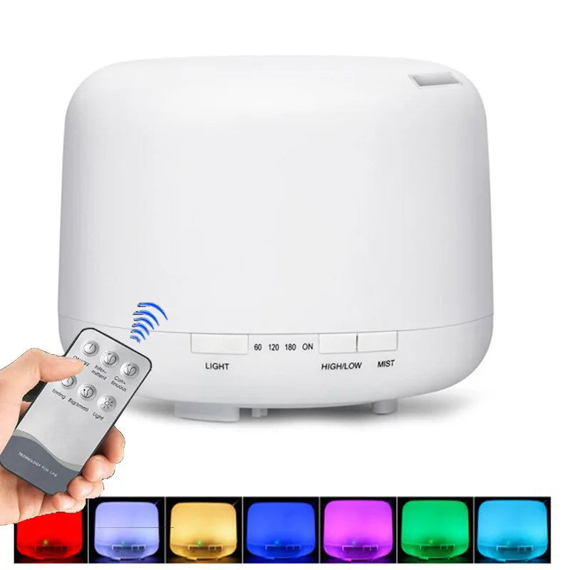 Humidificador difusor de aromas 5 en 1 con 7 luces LED y 500 ml