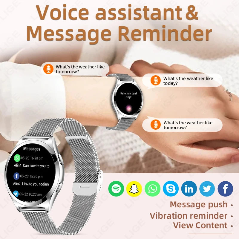 Smartwatch LIGE para mujer con pantalla HD 1,27" y monitor de salud