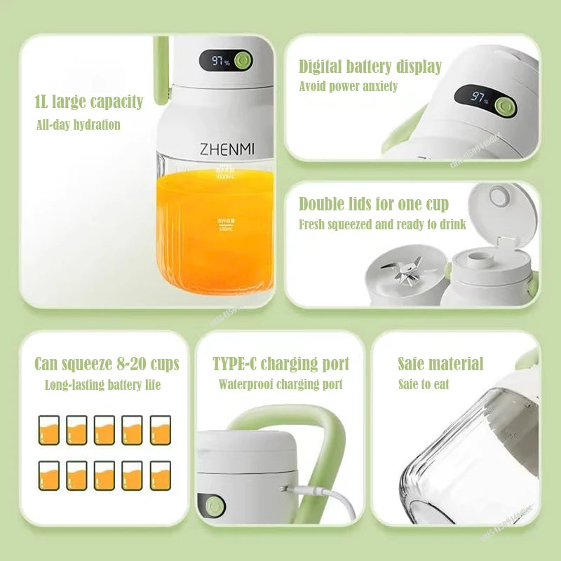 Exprimidor Eléctrico Portátil 1L con Carga USB