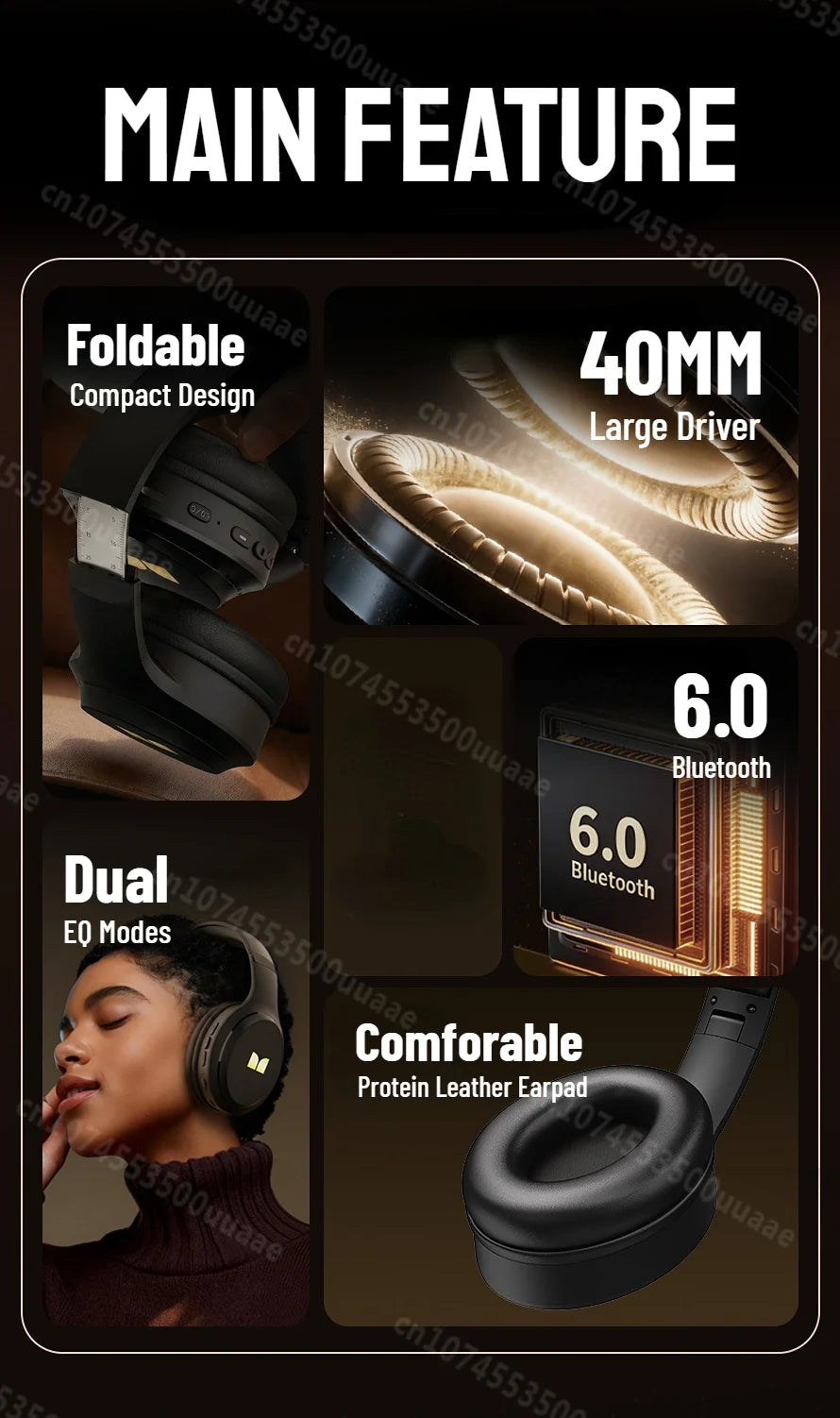 Auriculares Bluetooth 6.0 Monster Harmonic N21 con Modo EQ Dual, Sonido Estéreo Envolvente, Plegables, con Cable/Inalámbricos