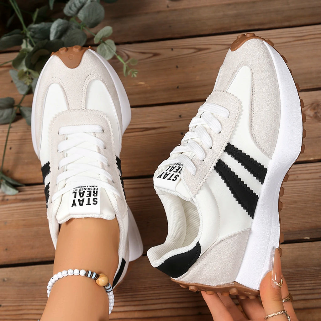 Nuevo estilo de moda, zapatos informales elegantes con cordones para mujer, Primavera/otoño, punta redonda, suela gruesa, zapatos deportivos cómodos antideslizantes