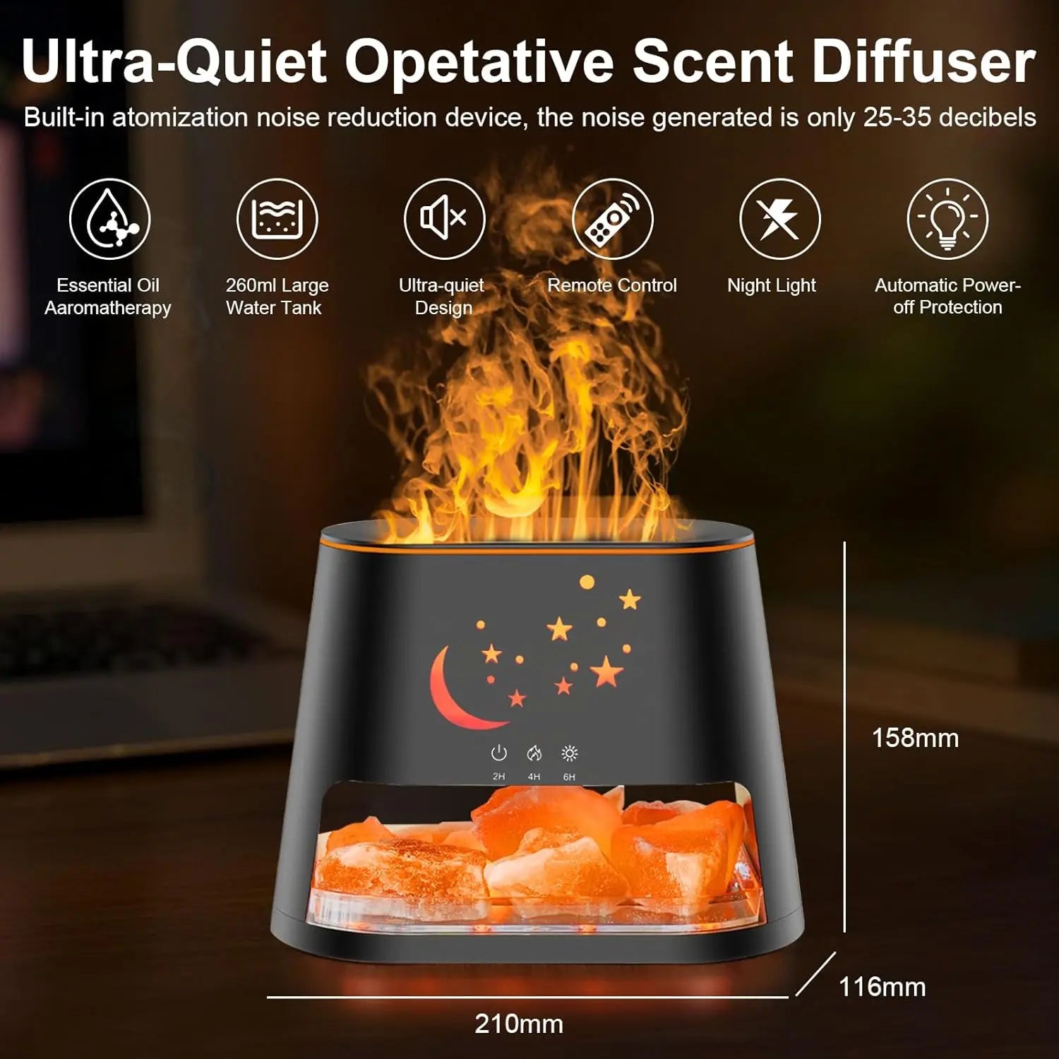Difusor Ultrasónico de Aceites Esenciales con Sal del Himalaya 8 Colores