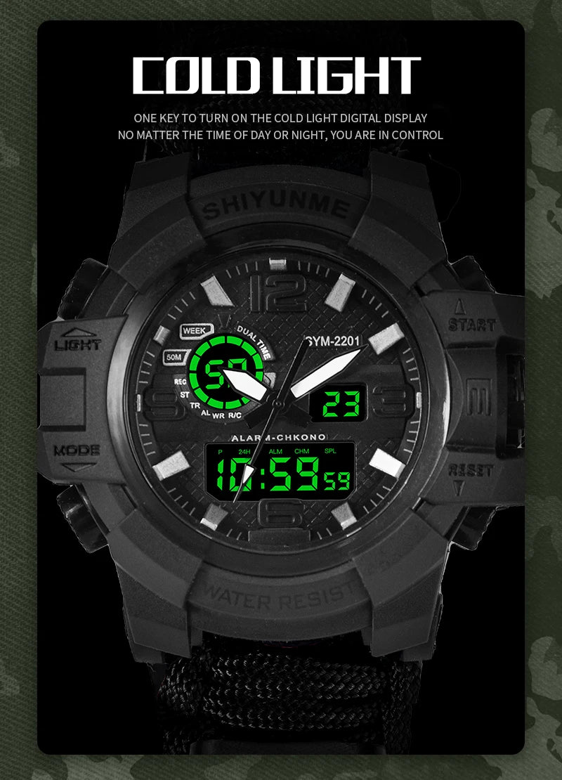 Reloj Digital Deportivo con Brújula y LED para Hombre, Resistente al Agua