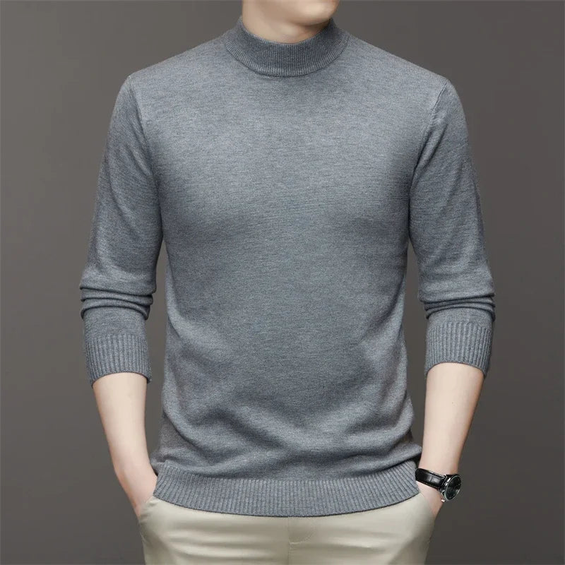 Suéter de color sólido de manga larga con cuello medio alto para hombre de 7 colores Top suave, cálido y cómodo con base