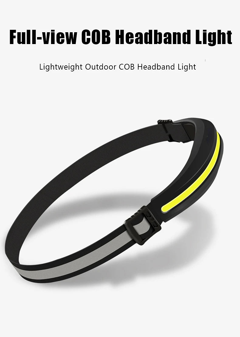 Linterna Frontal COB Recargable USB con Luz Blanca y Roja para Camping y Pesca
