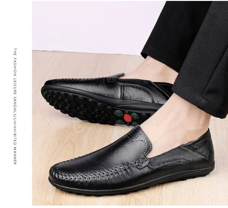 CLOHOO Zapatos casuales de negocios para hombres Costuras de cuero Cómodo Fondo de goma transpirable Segunda capa de piel de vaca