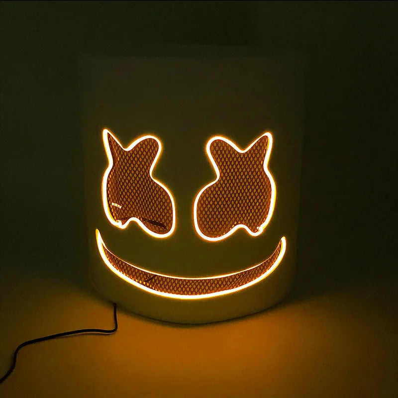 Casco Luminoso con Cable EL de DJ Marshmello, Máscara LED Brillante, Máscara Luminosa para Toda la Cabeza para Festivales Rave EDM, Halloween, Cosplay