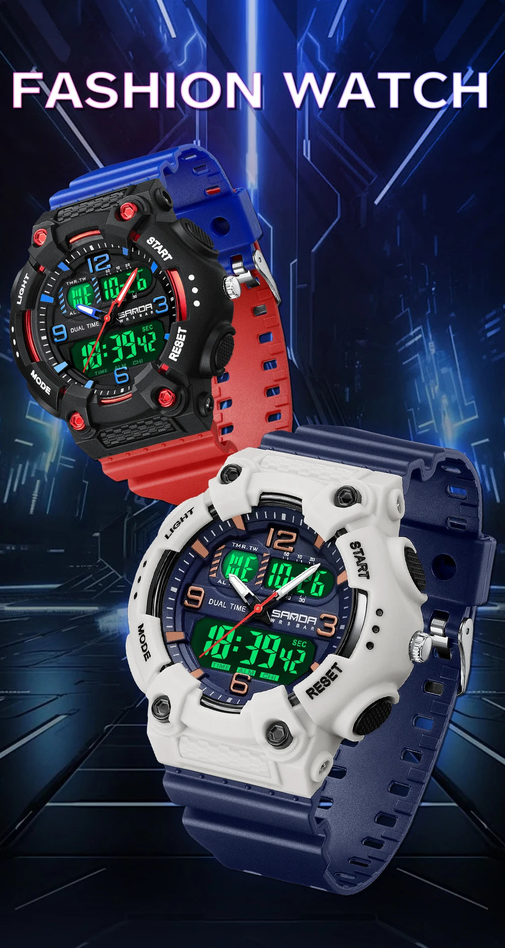 Reloj Digital Deportivo SANDA Pantalla Dual Resistente al Agua 5 Bar