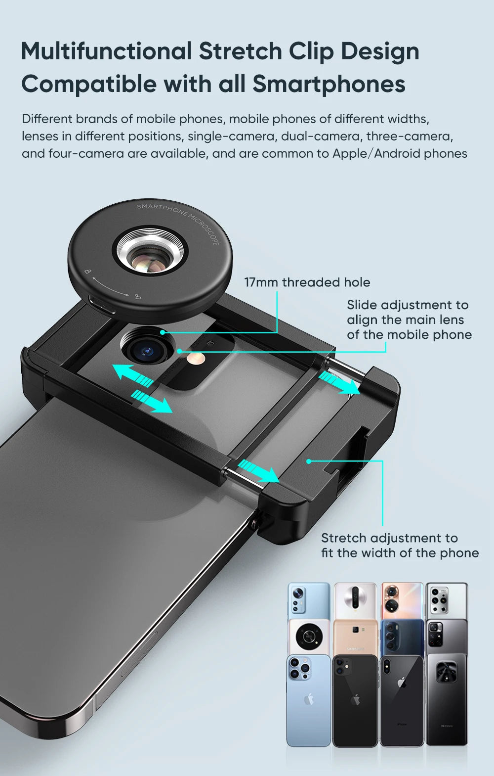 Lente de Microscopio Digital 100X para iPhone y Xiaomi