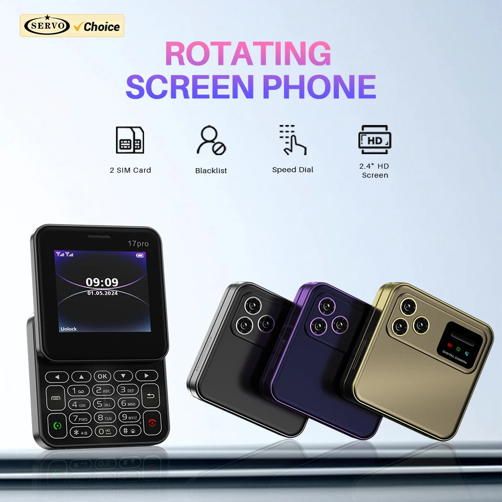 SERVO R18 Pro — Teléfono Básico Giratorio Doble SIM, Radio FM y Linterna