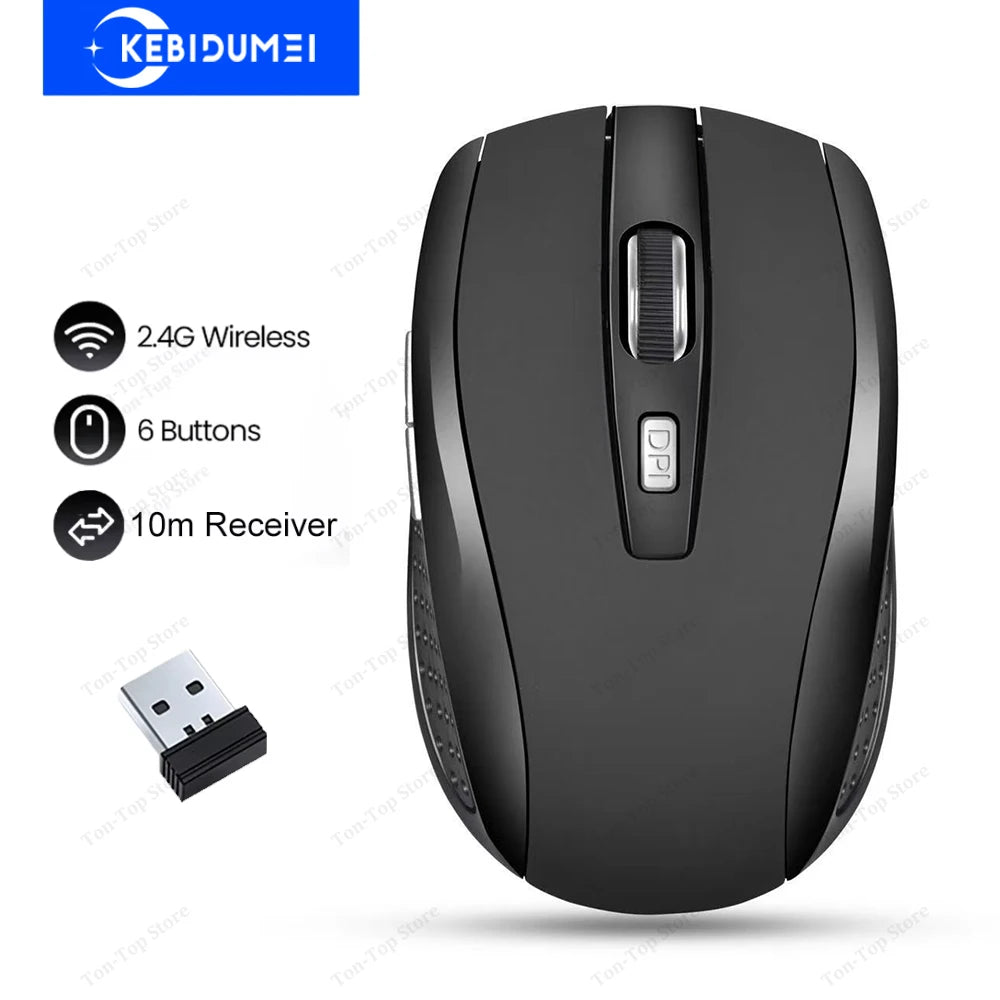Ratón inalámbrico de 2,4G, ratón para juegos de 6 teclas, ratón silencioso ergonómico, ratón óptico de oficina de 1600DPI para PC, portátil, MacBook y Windows