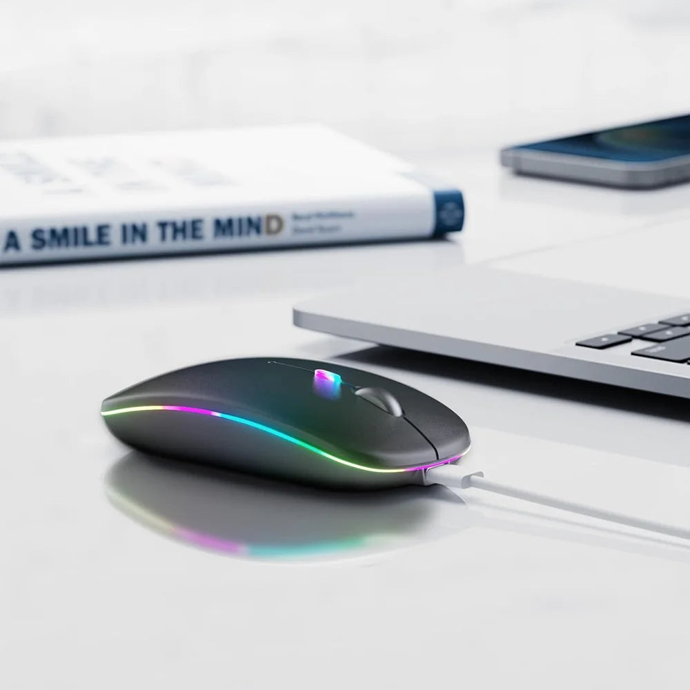 Ratón inalámbrico Bluetooth 2,4 GHz modos duales RGB recargable silencioso ratón inalámbrico delgado Compatible con PC iPad portátil PC ordenador