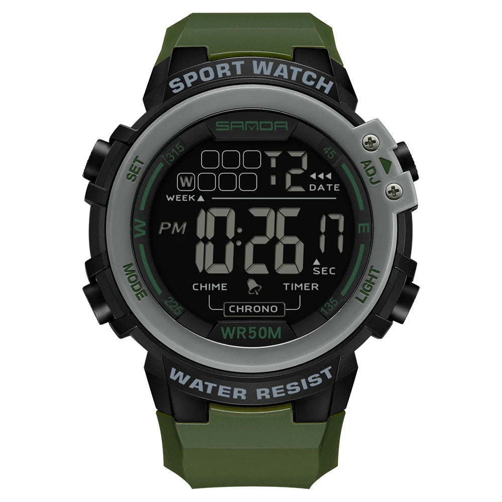 Reloj Digital SANDA 2140 Chrono para Hombre, 5 Bar Multifunción Deportivo
