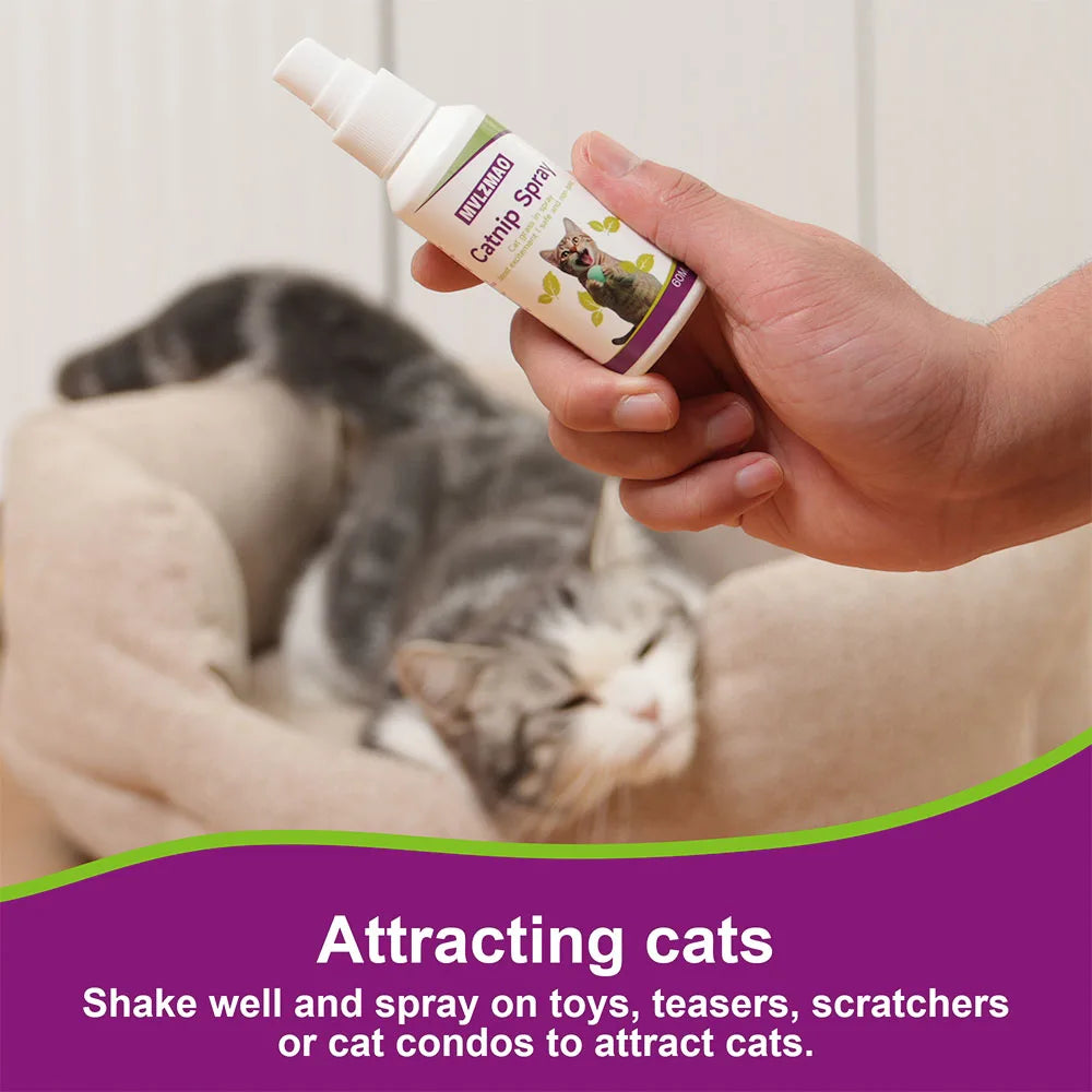 Spray de hierba gatera para gatos, spray para rascar gatos para aumentar el juego, calma el estrés y rinovar juguetes, spray de comportamiento transparente para gatos y gatitos, 60 ml