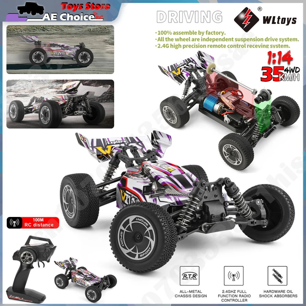 Coche RC 1/14, 35 KM/H, Motor 390, 4WD, Alta Velocidad Todoterreno
