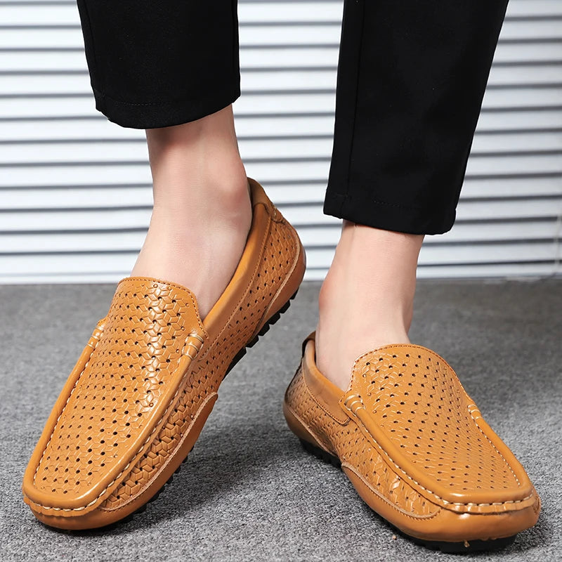 Zapatos Negros para Hombre 2026, Mocasines Casuales de Cuero Genuino, Marca de Lujo Italiana, Transpirables, Estilo Náutico