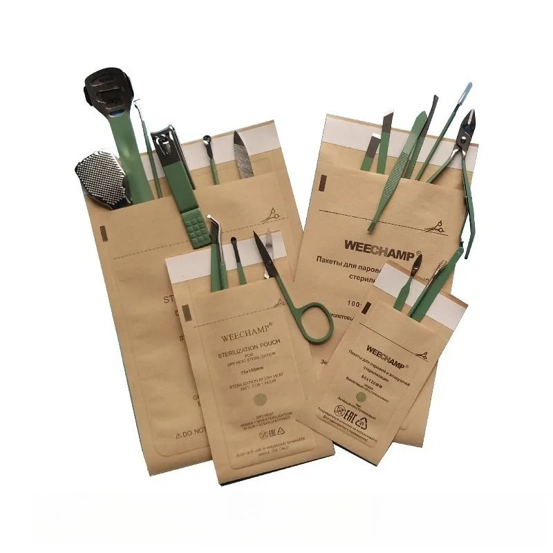 50 Bolsas Esterilizadoras para Uñas, Bolsas de Papel Kraft para Manicura, Herramientas de Limpieza para Arte de Uñas, Accesorios Desechables para Desinfección de Uñas