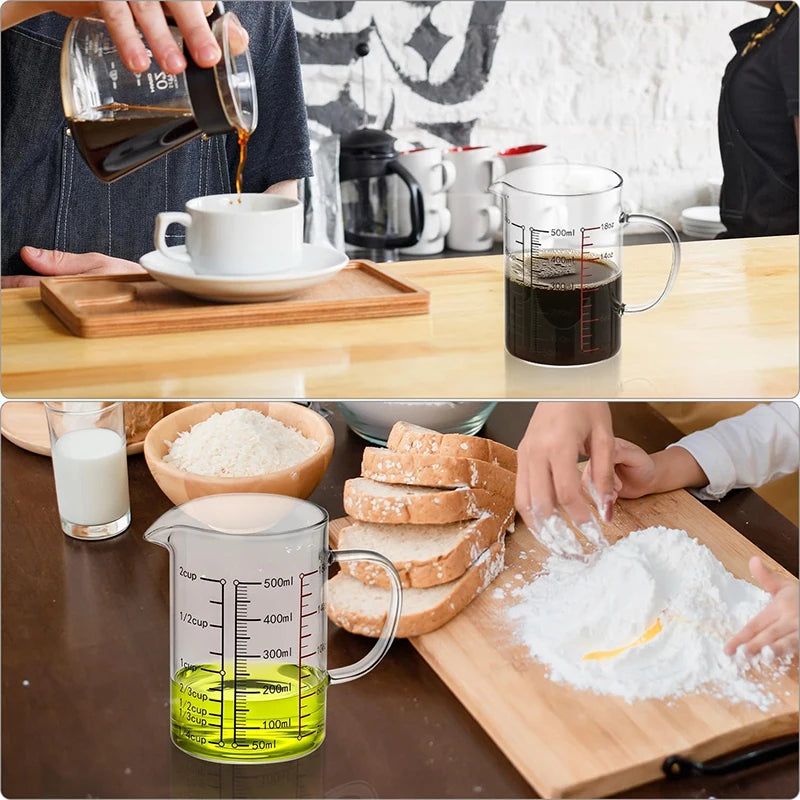 Tazas medidoras de vidrio de borosilicato alto, taza de escala de vidrio transparente con mango, boquilla en forma de V, vaso medidor de vidrio para cocina