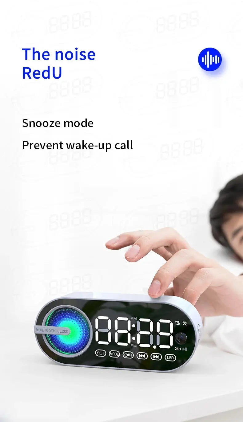 Radio Reloj Despertador Recargable USB, Altavoz Bluetooth Portátil RGB, FM, Pantalla Grande, Silencioso, Espejo Digital, para Dormitorio, Oficina, Escritorio