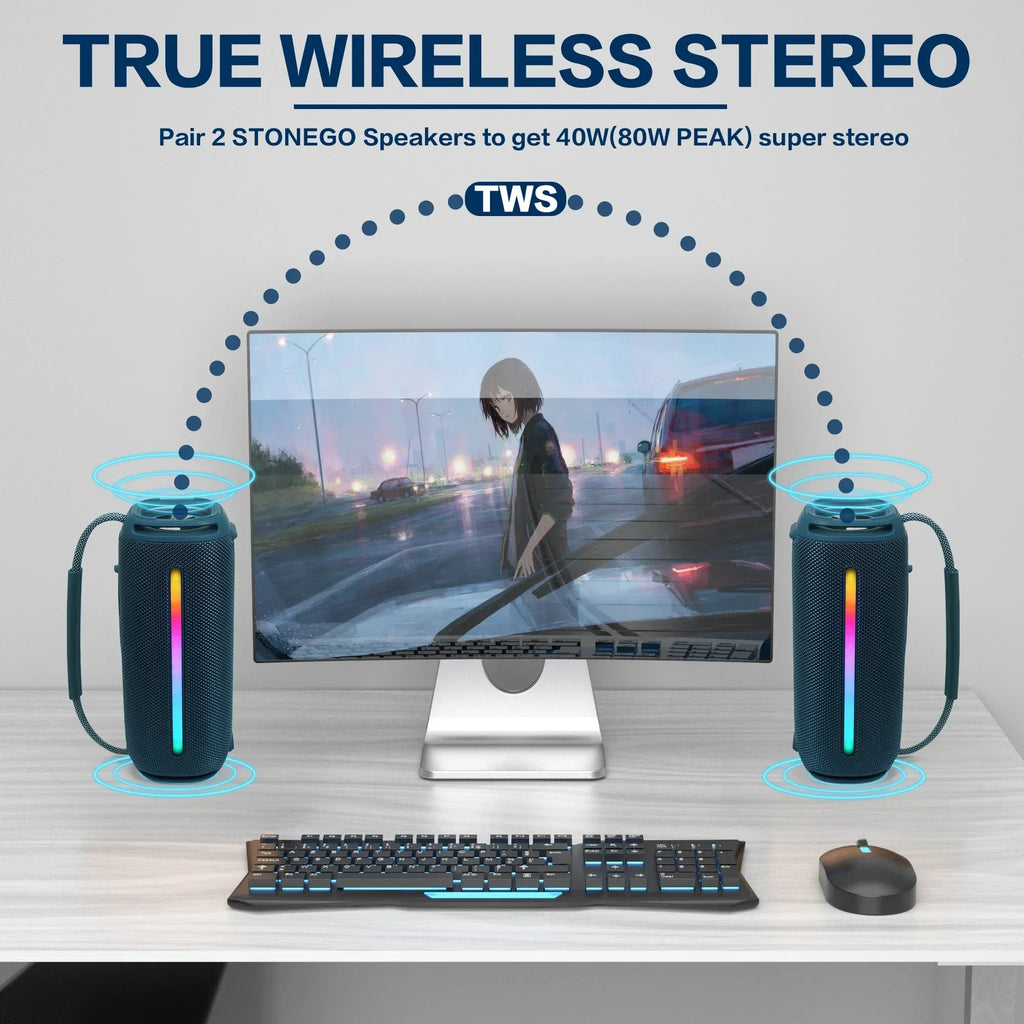 Altavoz inalámbrico portátil Bluetooth 5,3, linterna RGB IPX6, resistente al agua, potente Subwoofer, Audio de alta calidad para exteriores