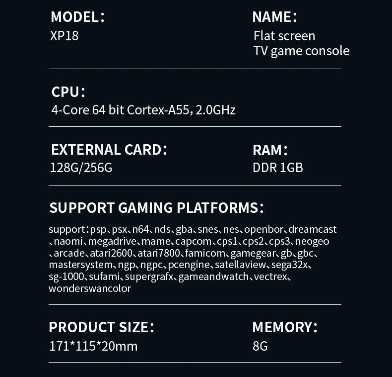 Consola de juegos de TV XP18, salida HDMI, pantalla de 7 pulgadas, consola de vídeo portátil, controlador inalámbrico, compatible con simulador, batería de 4000mAh