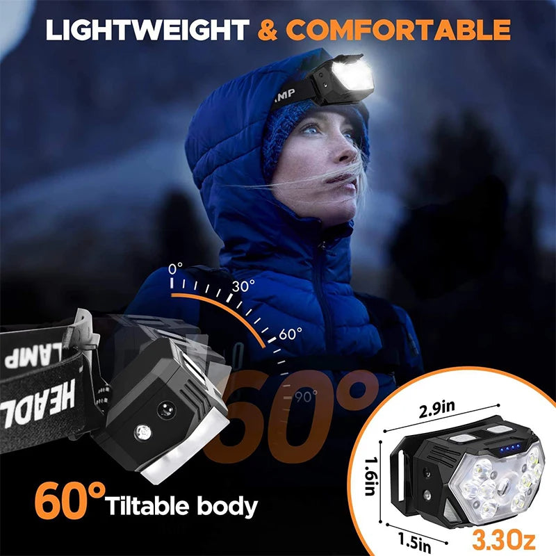 Linterna frontal 9 LED potente y portátil para camping y pesca