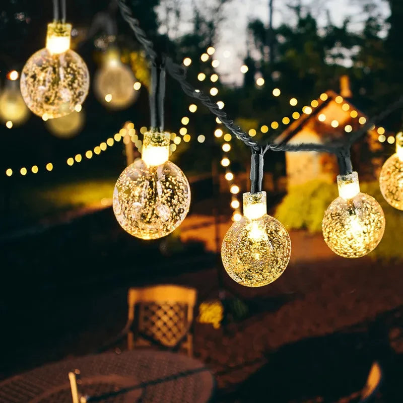 Guirnalda Solar LED para Jardín con Bolas de Cristal 10M