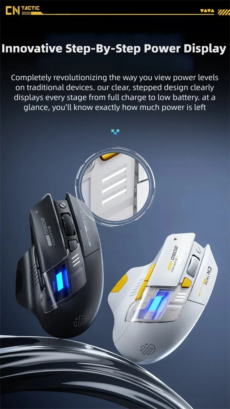 Ratón inalámbrico para juegos Inphic A9 Explorer V2 con indicador de nivel de batería de 500mA, ergonómico, Bluetooth, para oficina, PC y portátil.