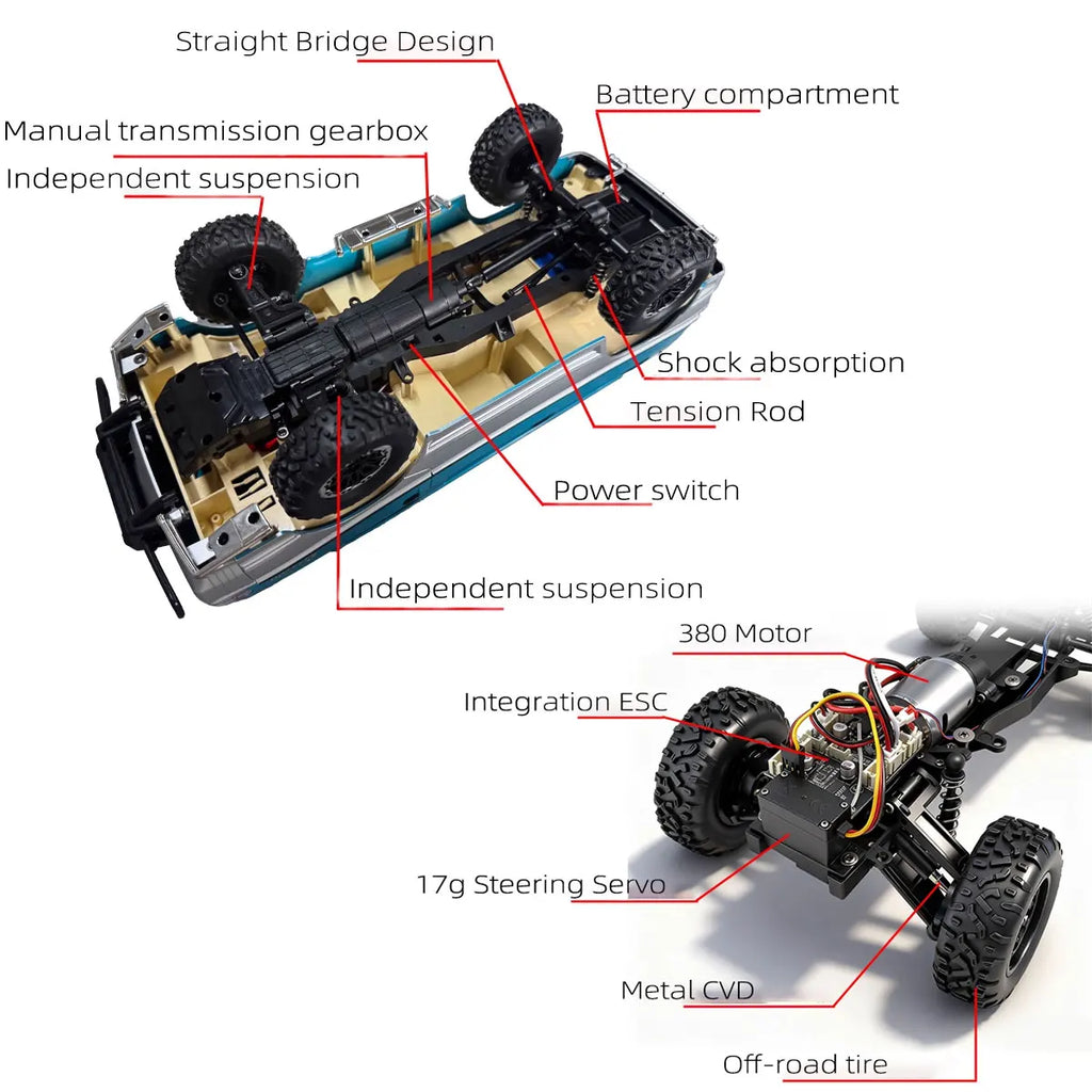 Auto RC Todoterreno LDRC LD1296 1/12 con Caja de Cambios Metálica y LED