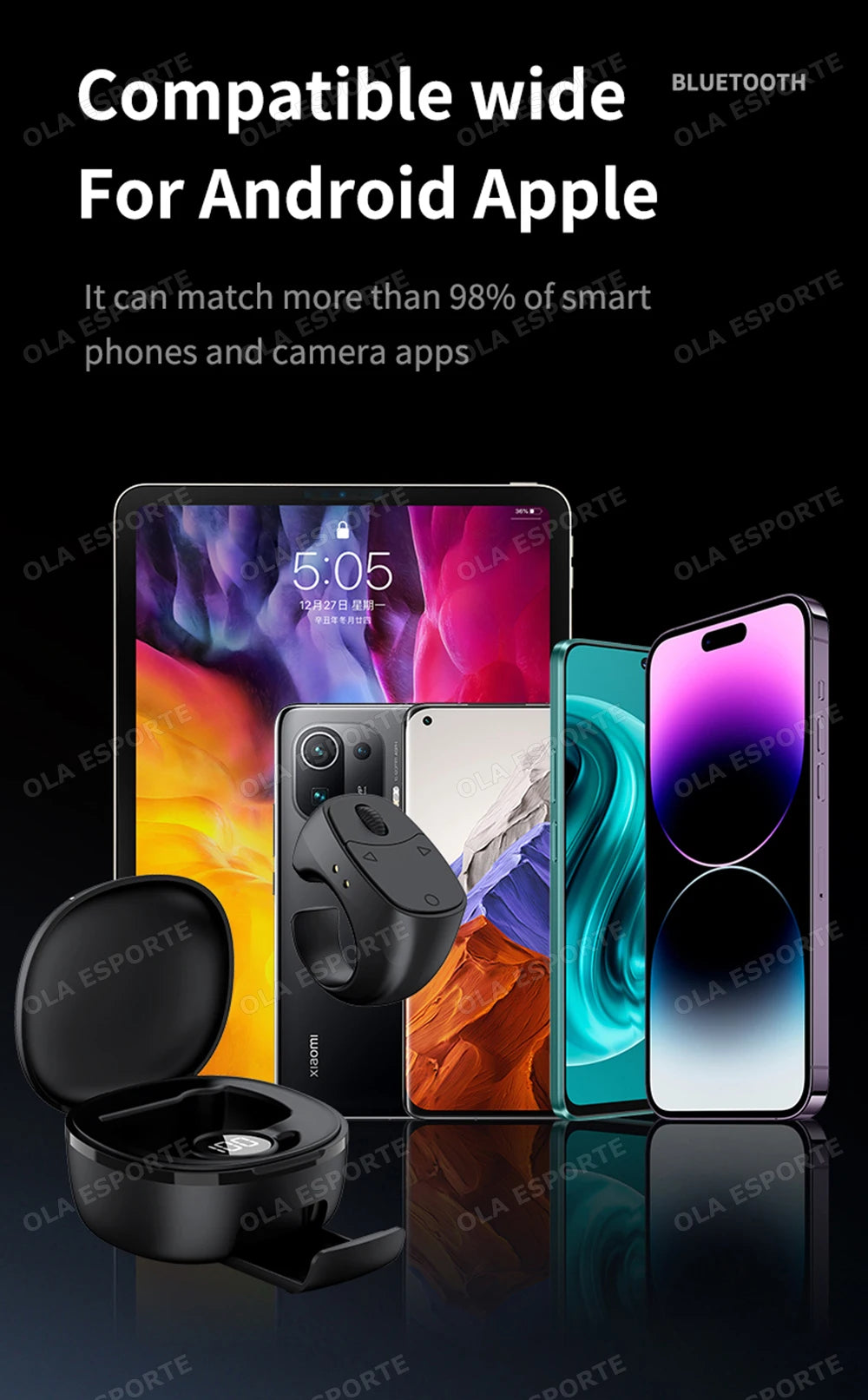 Rodillo anillo para la yema del dedo Control remoto inalámbrico Bluetooth móvil Selfie ratones vídeo giratorio de página automático navegación para Android IOS