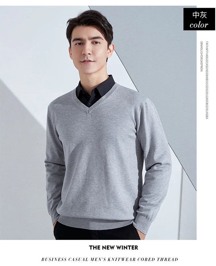 Buzo de punto con cuello en V para hombre - Algodón y Cachemira