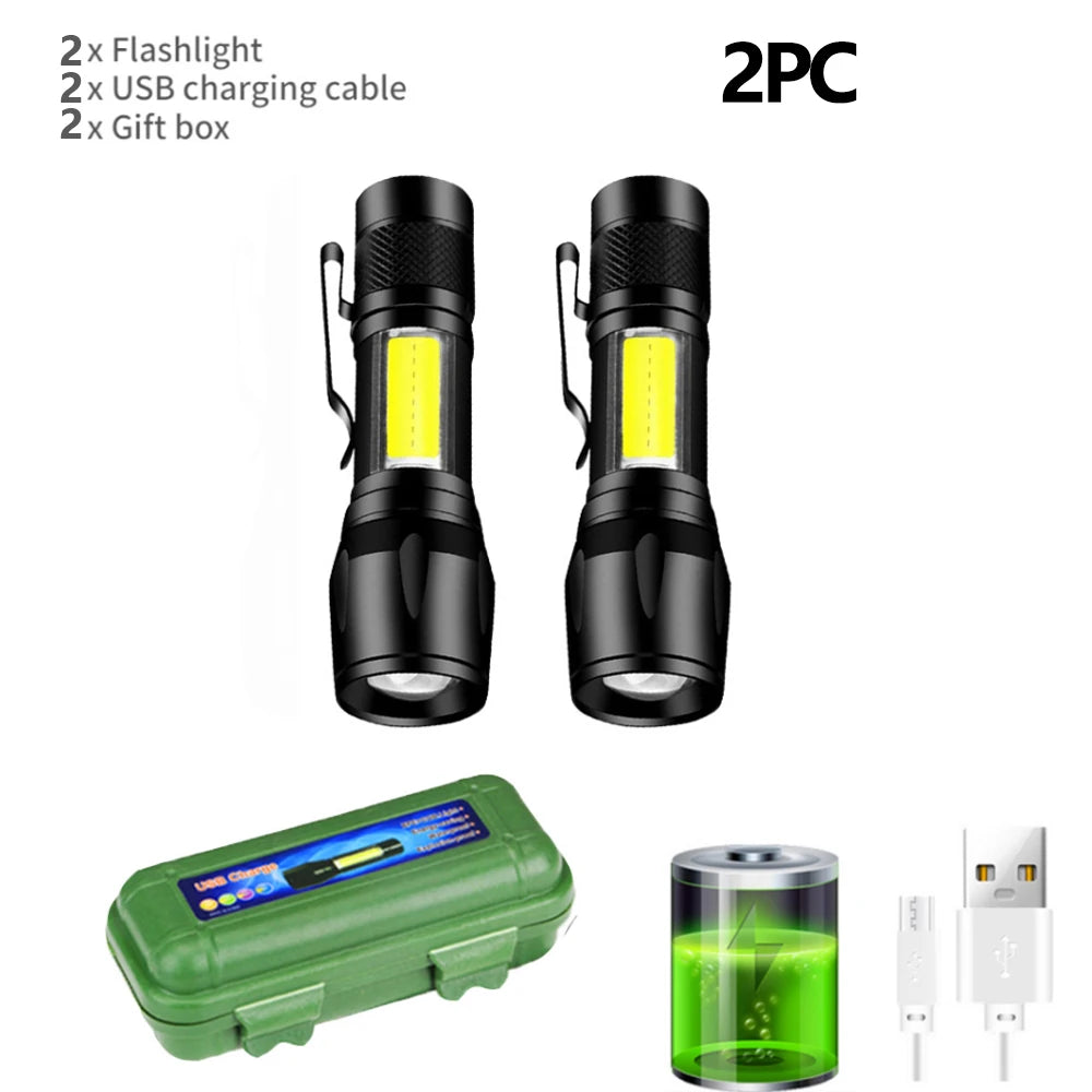 Linterna LED recargable, linterna con zoom de 10000LM, resistente al agua, 5 modos con pantalla LCD, carga para acampar, senderismo, emergencia