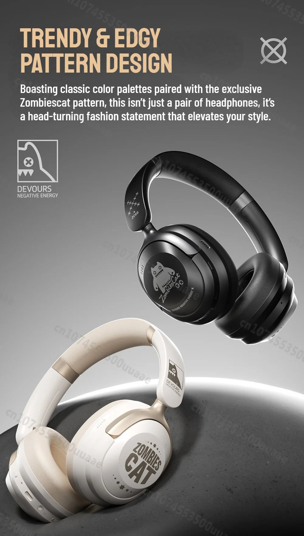 Zombies Cat S10 ANC auriculares Bluetooth 6,0-auriculares con cancelación activa de ruido de 45dB estéreo HiFi cable supraaural/auriculares inalámbricos