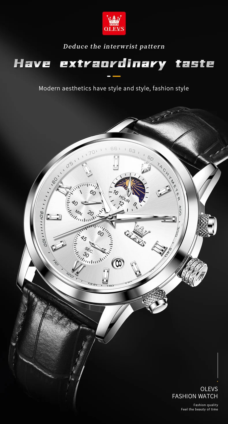 Reloj OLEVS Cronógrafo Fase Lunar de Cuarzo para Hombre
